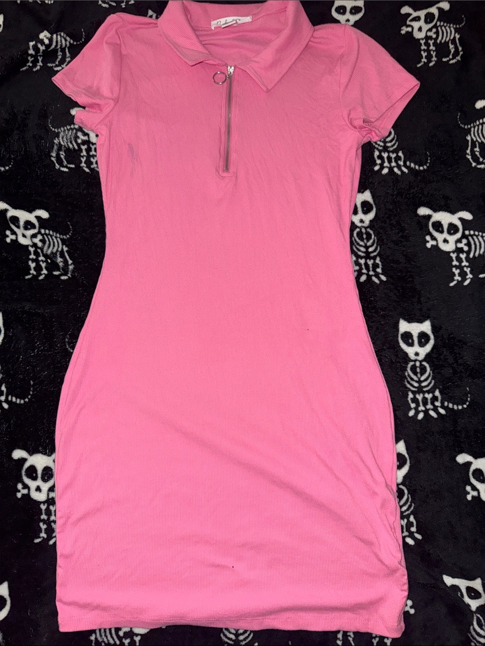 Pink Polo Zip Mini Dress ribbed stretchy